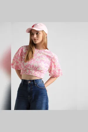 ONLY Pink Crinkled Weave Crop Top