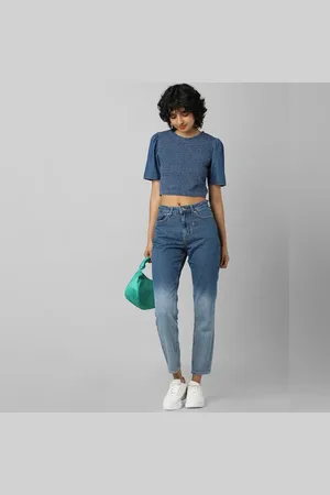 ONLY Blue Mid Rise Tie Dye Straight Jeans