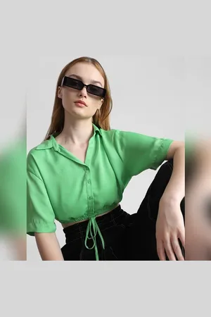 ONLY Green Cropped Satin Shirt