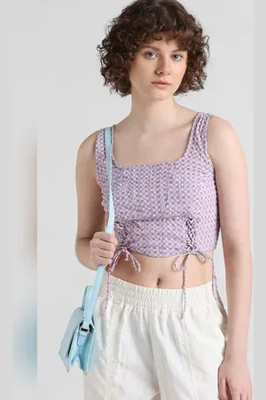 ONLY Purple Checked Corset Crop Top