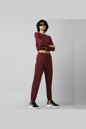 ONLY Maroon Mid Rise Printed Co-ord Joggers