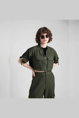 ONLY Dark Green Cropped Utility Shirt