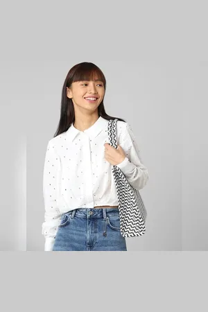 ONLY White Embroidered Cropped Shirt