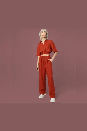 ONLY Rust Red Cropped Co-ord Shirt