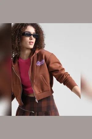 ONLY Brown Zip-Up Hooded Sweatshirt