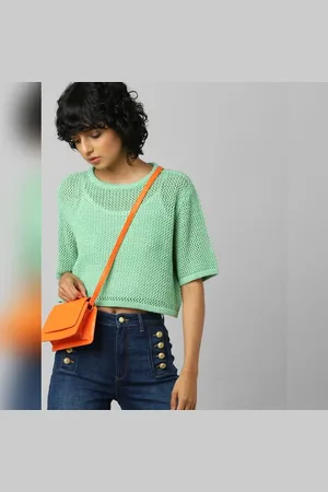ONLY Green Hole-Knit Pullover