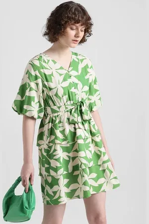 ONLY Green Tropical Print Mini Dress
