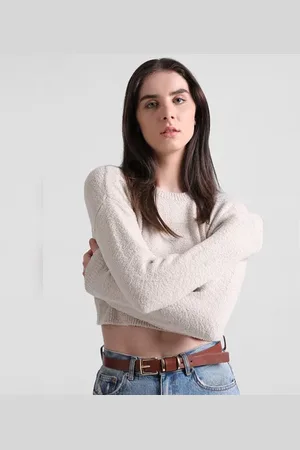 ONLY Beige Fluffy Knit Cropped Pullover