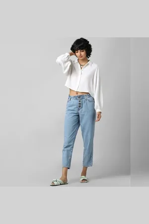 ONLY Blue High Rise Paperbag Baggy Jeans