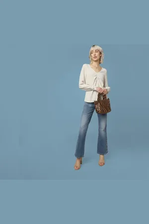 ONLY Beige V-Neck Gathered Top