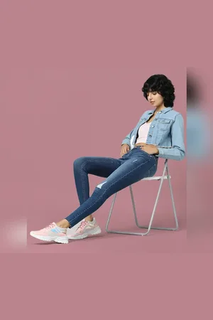ONLY Blue High Rise Distressed Skinny Jeans