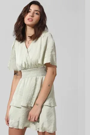 ONLY Light Green Satin Wrap Dress