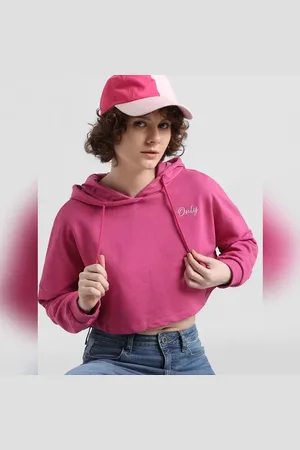 ONLY Pink Cropped Hooded Sweatshirt