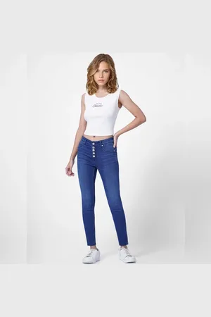 ONLY Blue High Rise Button Front Skinny Jeans
