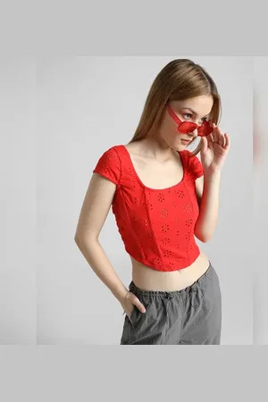 ONLY Red Schiffli Corset Top