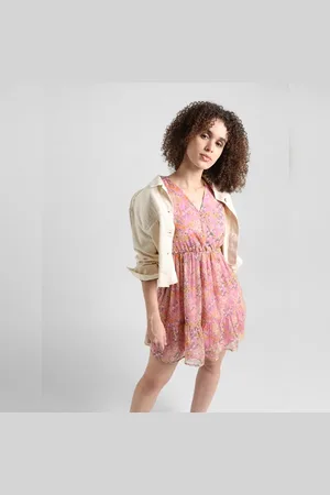 ONLY Pink Printed Fit & Flare Dress