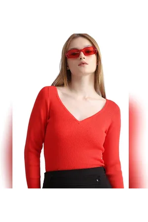 ONLY Red Ribbed Pullover