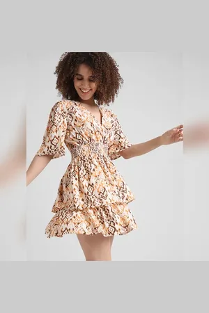 ONLY Brown Abstract Print Dress