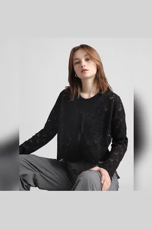 ONLY Black Pointelle Knit Short Cardigan