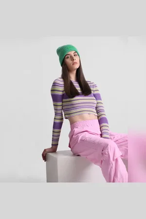 ONLY Purple Striped Cropped Pullover