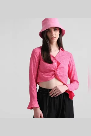 ONLY Pink Cropped Knot Shirt