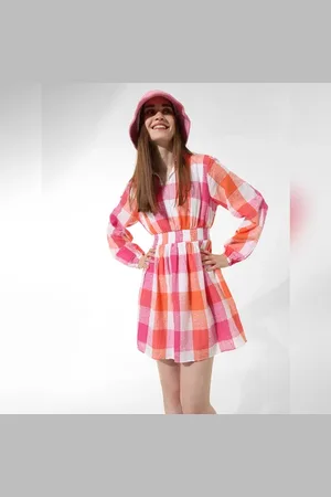 ONLY Pink Check Print Mini Dress