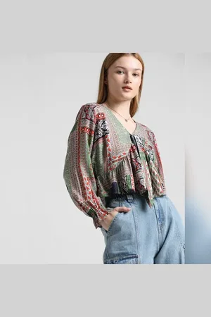 ONLY Green Printed V-Neck Top
