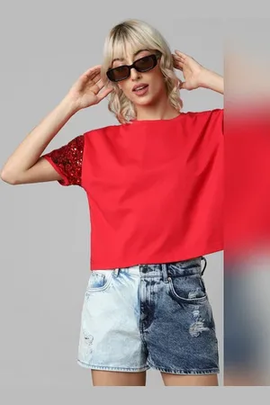 ONLY Red Sequinned Sleeves Knit Top