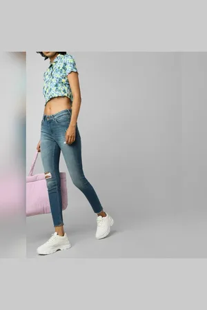 ONLY Blue Mid Rise Distressed Skinny Jeans