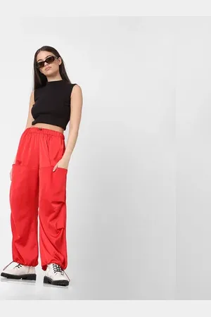 ONLY Red Mid Rise Loose Fit Cargo Pants