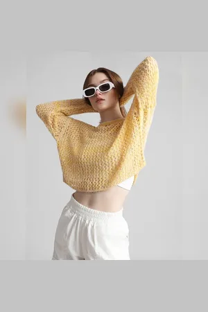 ONLY Yellow Hole-Knit Pullover
