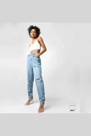 ONLY Light Blue High Rise Distressed Mom Jeans