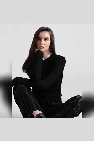 ONLY Black Rib Knit Fitted Pullover