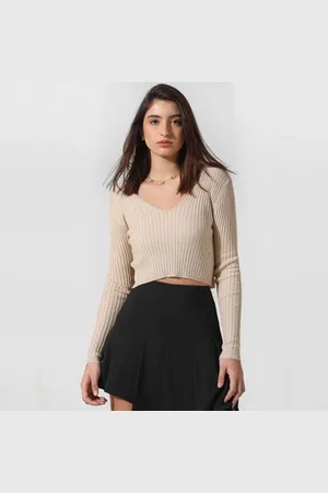 ONLY Beige Shimmer Cropped Pullover