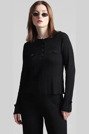 ONLY Black Button-Front Fitted Pullover