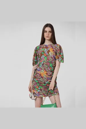 ONLY Brown Abstract Print Gathered Dress