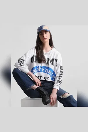 ONLY White Printed Cropped Sweatshirt