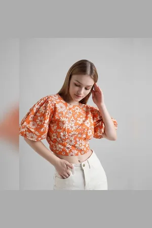 ONLY Orange Floral Print Crop Top