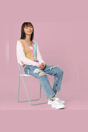 ONLY Blue High Rise Distressed Mom Fit Jeans