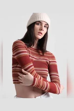ONLY Brown Striped Cropped Pullover