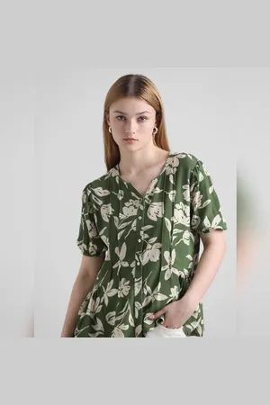 ONLY Green Floral V-Neck Top