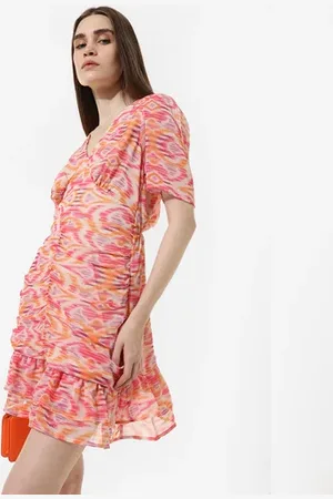ONLY Pink Abstract Print Gathered Dress