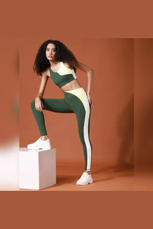 ONLY Green High Rise Colourblocked Co-ord Tights