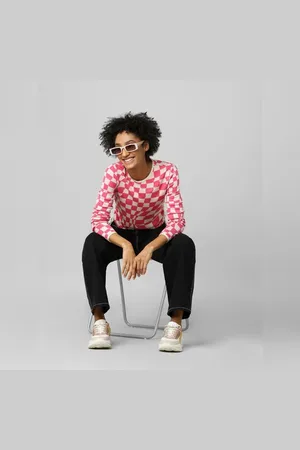 ONLY Pink Check Jacquard Pullover