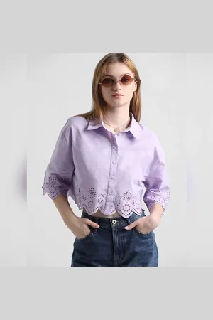 ONLY Purple Schiffli Detail Cropped Shirt