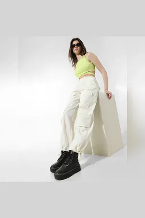 ONLY White Mid Rise Parachute Pants