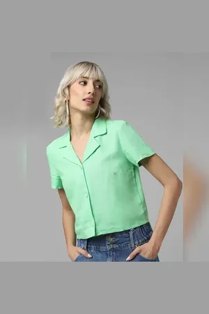 ONLY Green Linen Cropped Shirt