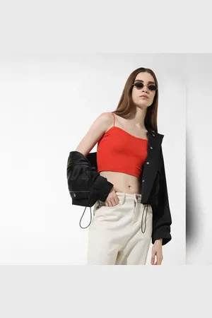 ONLY Red Ribbed Bandeau Top