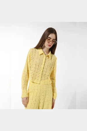 ONLY Yellow Crochet Co-ord Set Shirt