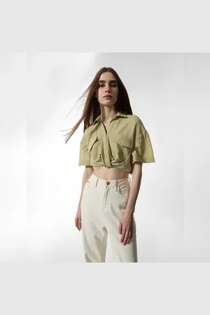 ONLY Green Knot Detail Crop Shirt